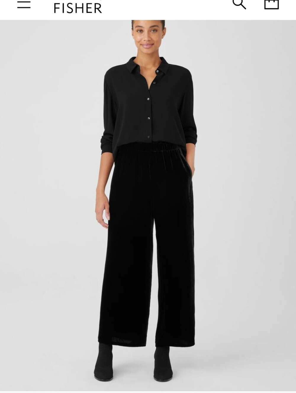 NWT Eileen Fisher Black Wide Ankle  Velvet Pleat Cropped Pants Size Petite Small